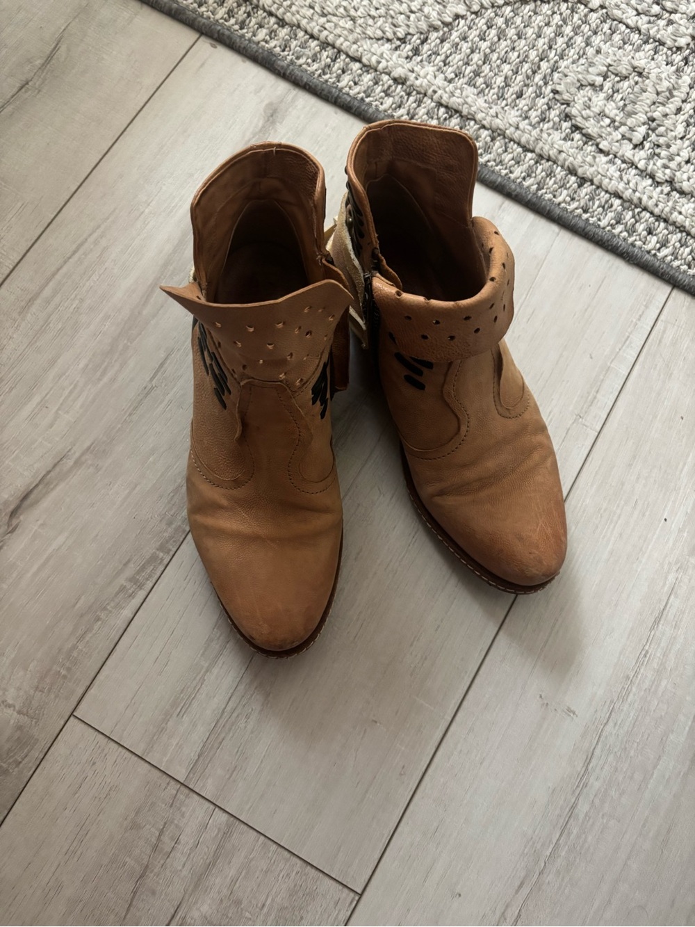 Women’s AS98 Tan leather Western Ankle Boots,size 38